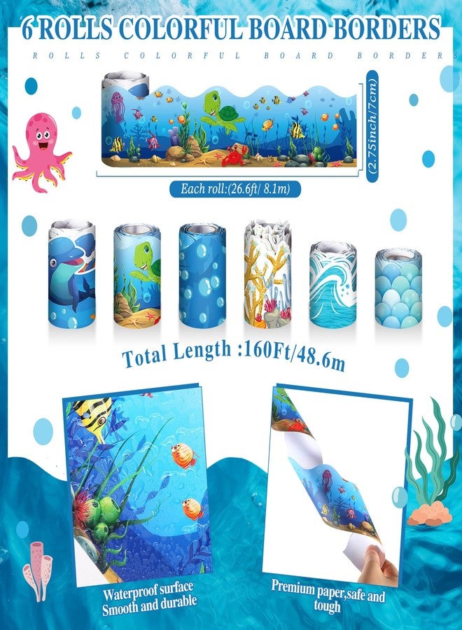 Tenceur 160ft Ocean Border for Bulletin Board, Ocean Classroom Decoration, 6 Rolls Sea Coral Wave Scalloped Bulletin Board Border Trim for School Office Chalkboard Whiteboard Poster Decor - Image 2